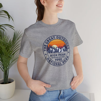 Never Stop Exploring. High Peak National Park. Unisex Jersey Short Sleeve Tee
