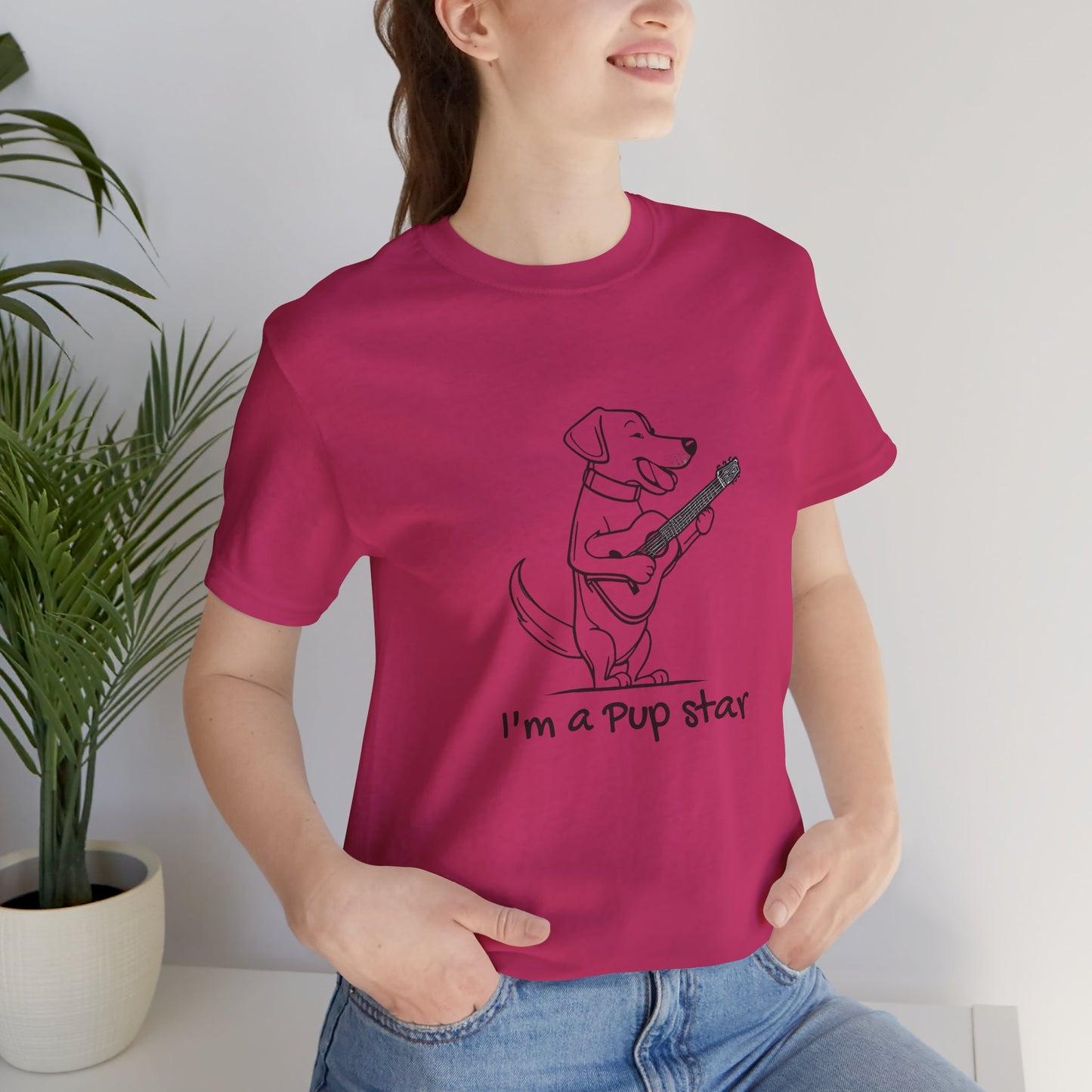 Dog With a Guitar. I'm a Pup Star. Unisex Jersey Short Sleeve Tee