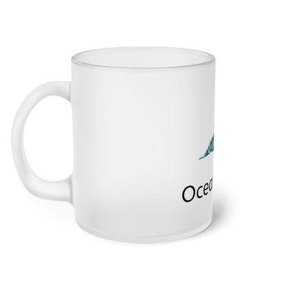 Ocean Vibes! Surfing Penguin. Frosted Glass Mug