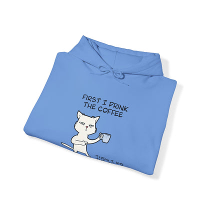 Cat Drinking Coffee To Kick Start The day and Do Things. Unisex Heavy Blend™ Hooded Sweatshirt