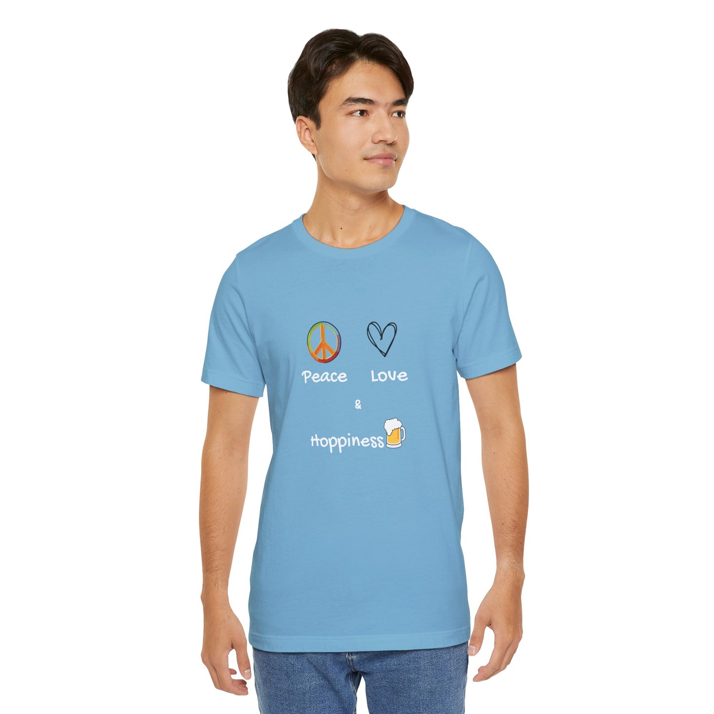 Peace, Love and Hoppiness. Unisex Jersey Short Sleeve Tee