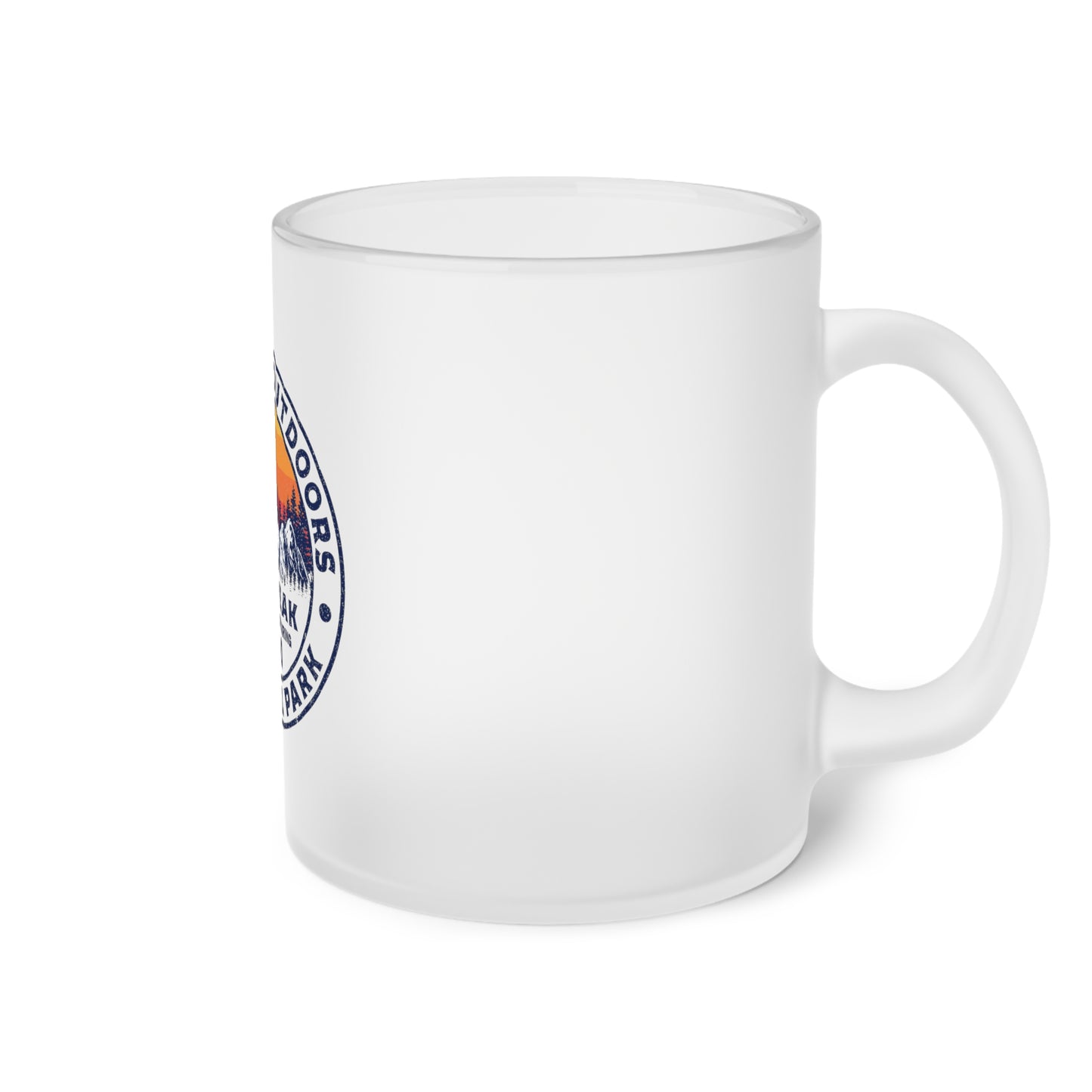 Never Stop Exploring. High Peak National Park. Frosted Glass Mug