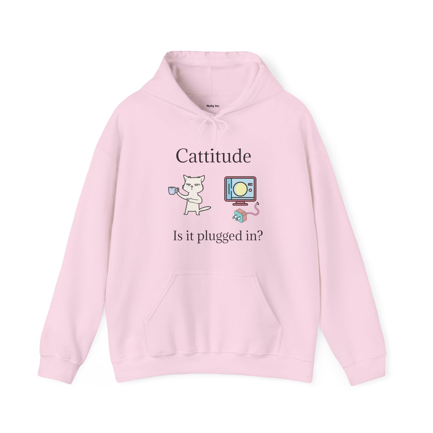Cattitude, Is it plugged In, Unisex Hooded Sweatshirt.