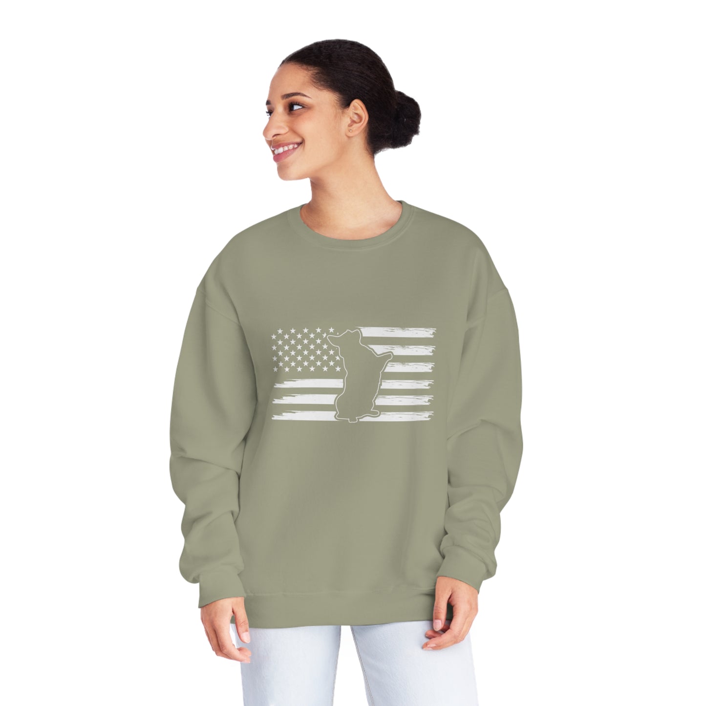 Charlie The American Flag Dog. Unisex NuBlend® Crewneck Sweatshirt