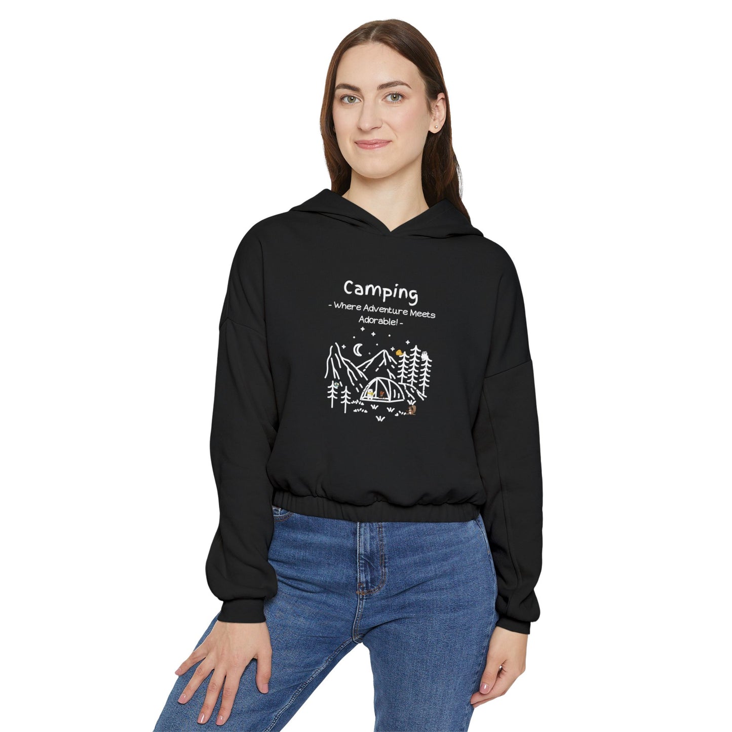 Camping. Where Adventure Meets Adorable. Women's Cinched Bottom Hoodie