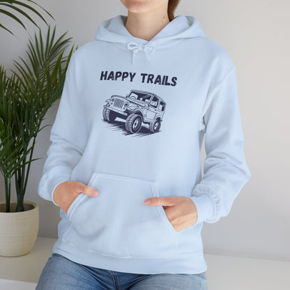 Happy Trails Unisex Hooded Sweatshirt, Cozy Outdoor Hoodie, Perfect Gift for Adventurers, Casual Wear, Great for Road Trips