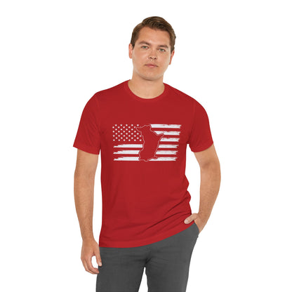 Charlie The American Flag Dog.  Unisex Jersey Short Sleeve Tee
