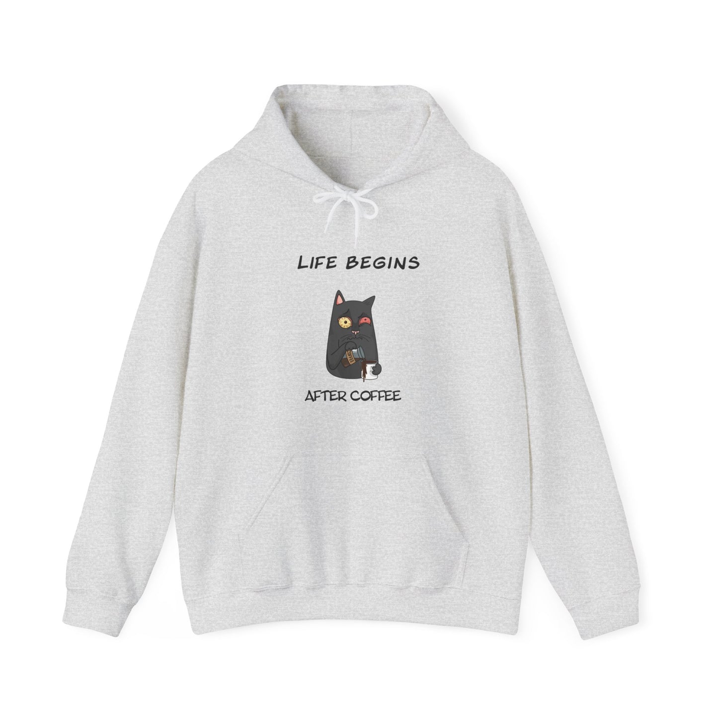 Luna The Cat. Life Begins After Coffee. Unisex Heavy Blend™ Hooded Sweatshirt