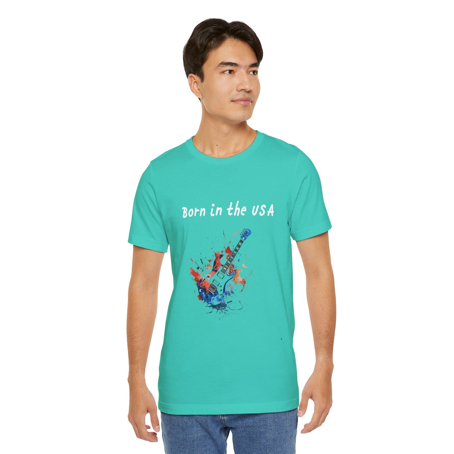 Born In The USA Guitar. Unisex Jersey Short Sleeve Tee