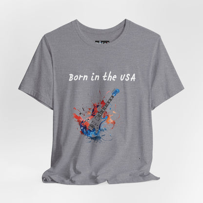 Born In The USA Guitar. Unisex Jersey Short Sleeve Tee