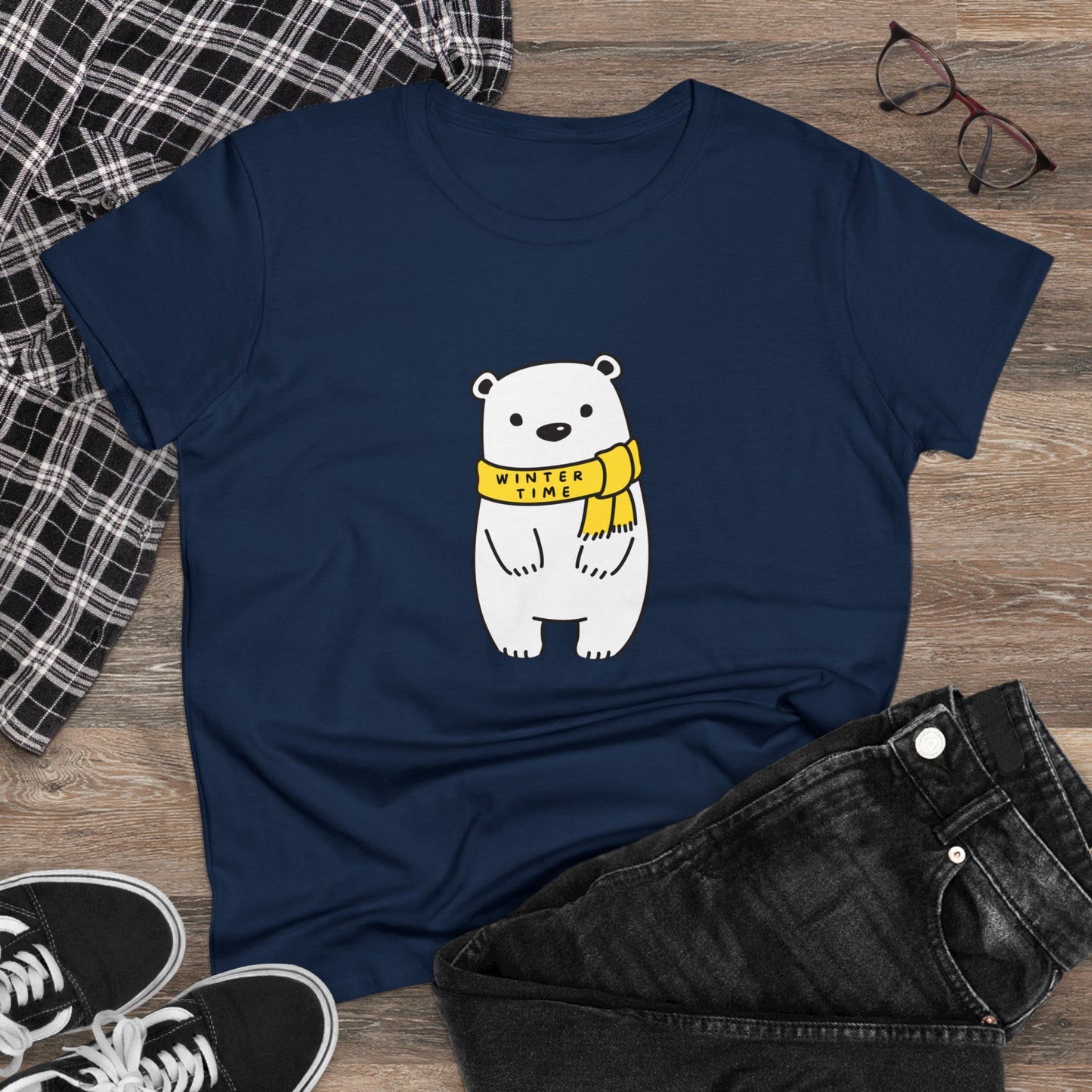 Winter Time BK Bear. .  Women's Midweight Cotton Tee