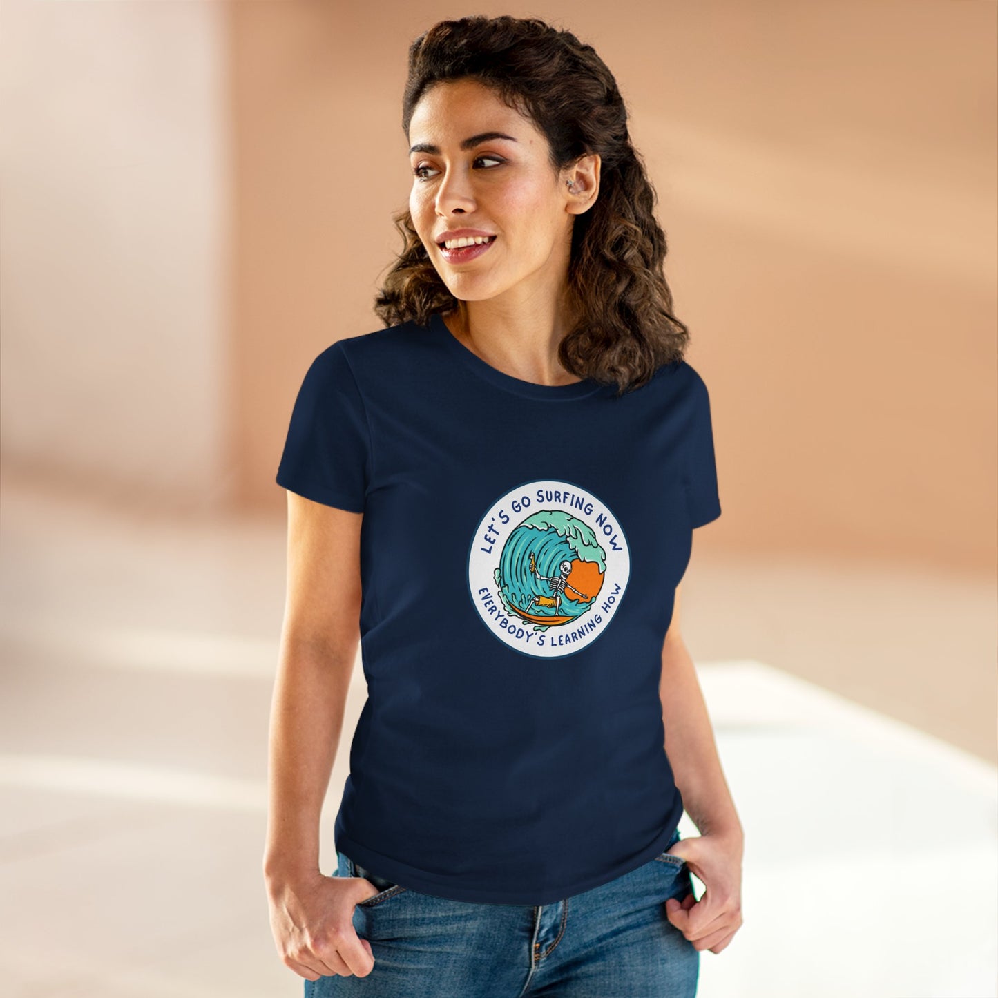 Let's Go Surfing Now. Everybody's Learning How. Women's Midweight Cotton Tee