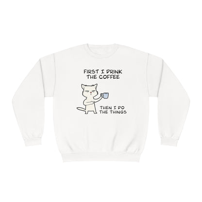 Cat Drinking Coffee To Kick Start The day and Do Things. Unisex NuBlend® Crewneck Sweatshirt