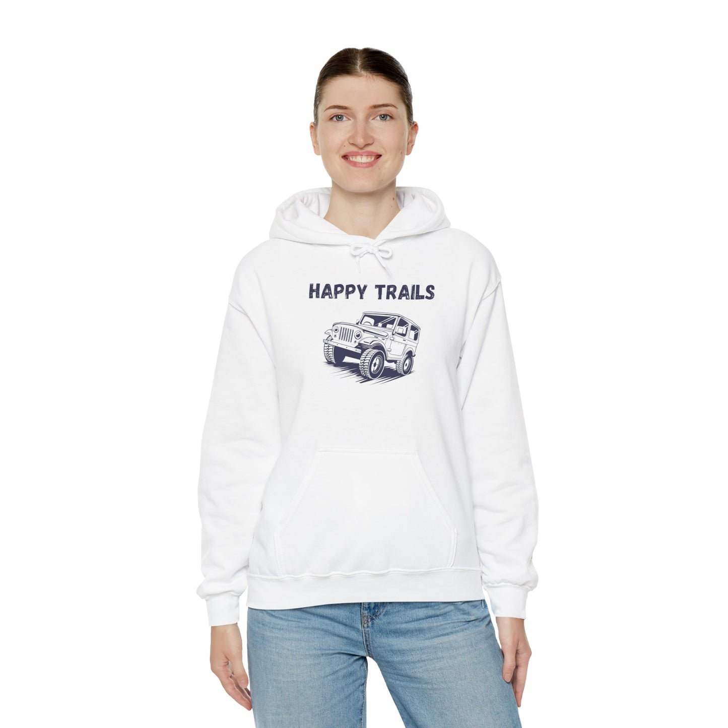 Happy Trails Unisex Hooded Sweatshirt, Cozy Outdoor Hoodie, Perfect Gift for Adventurers, Casual Wear, Great for Road Trips