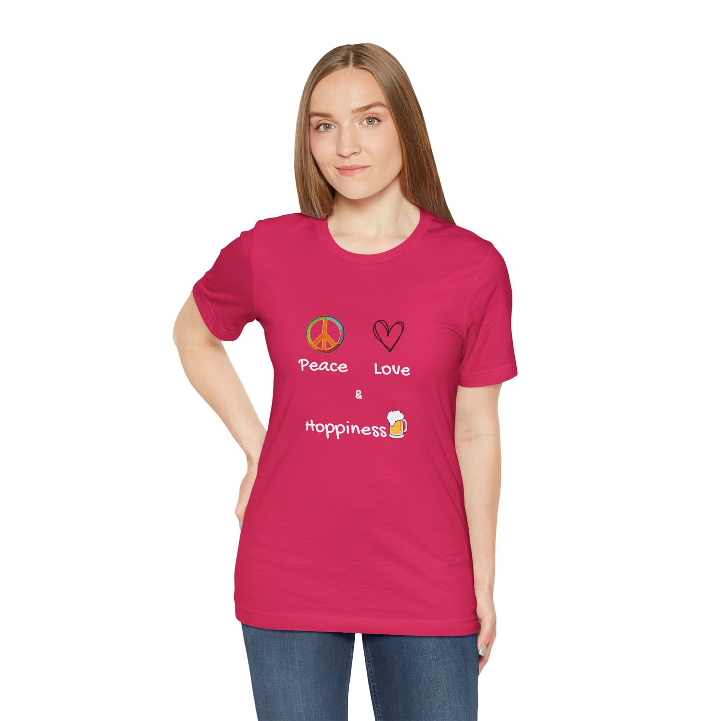 Peace, Love and Hoppiness. Unisex Jersey Short Sleeve Tee