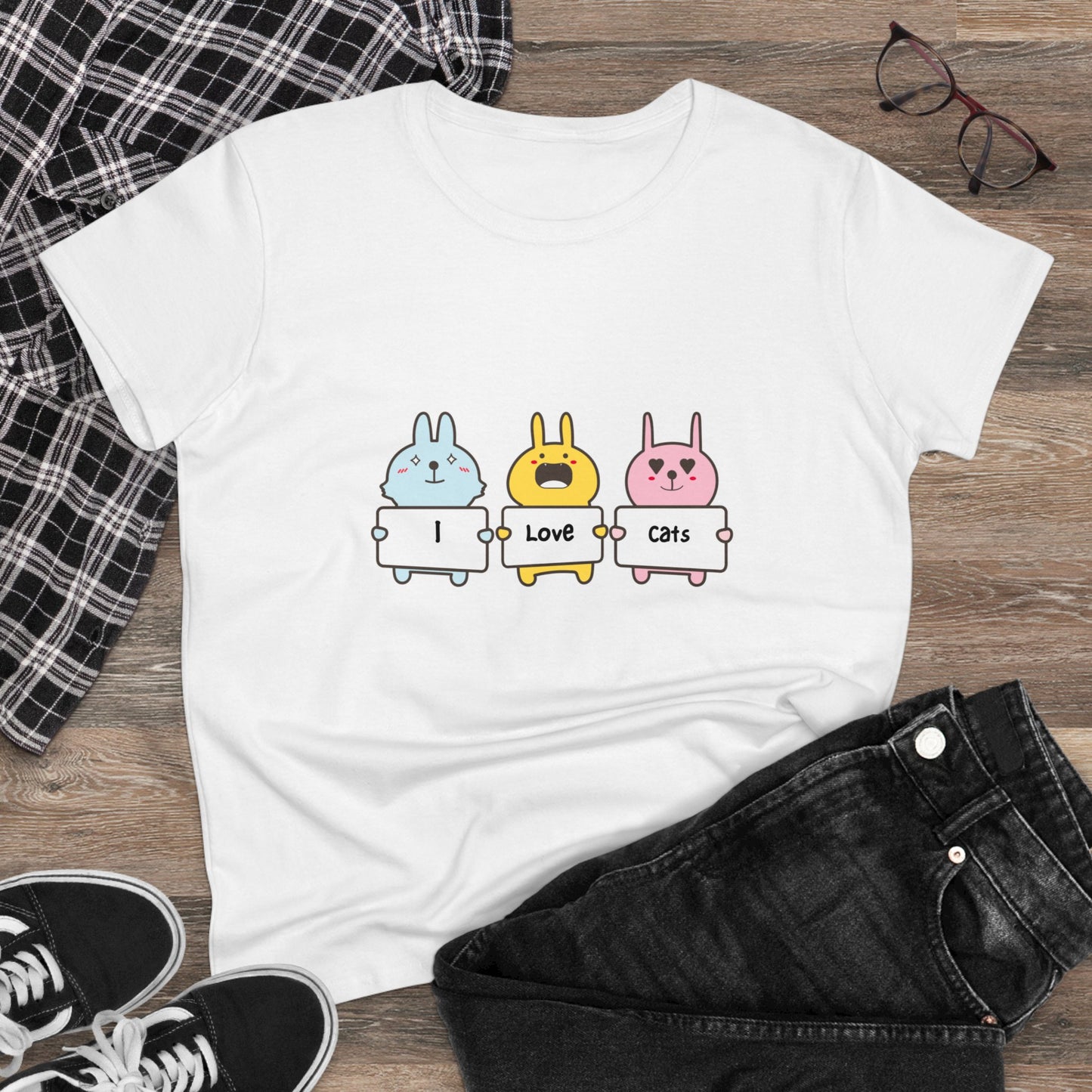 I Love Cats. Women's Midweight Cotton Tee