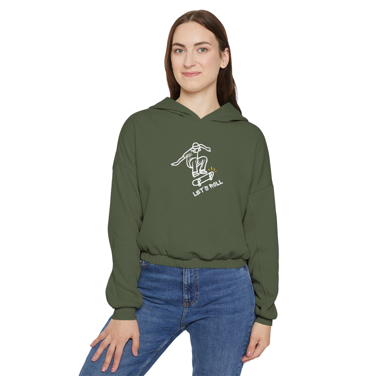 Let's Roll Skateboarder. Women's Cinched Bottom Hoodie