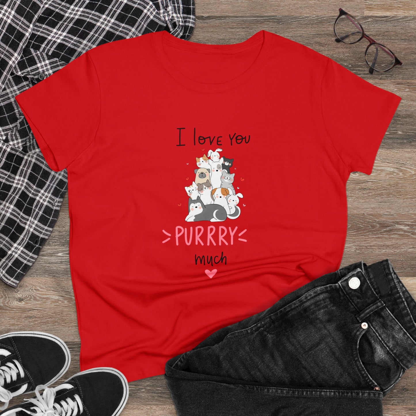 Adorable Animals that Love You Purry Much. Women's Midweight Cotton Tee