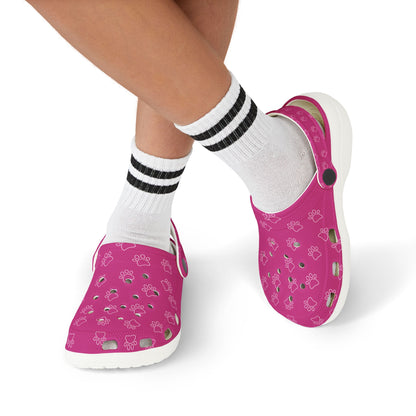 Paw Print  Rubber Clogs for Girls- Hot Pink