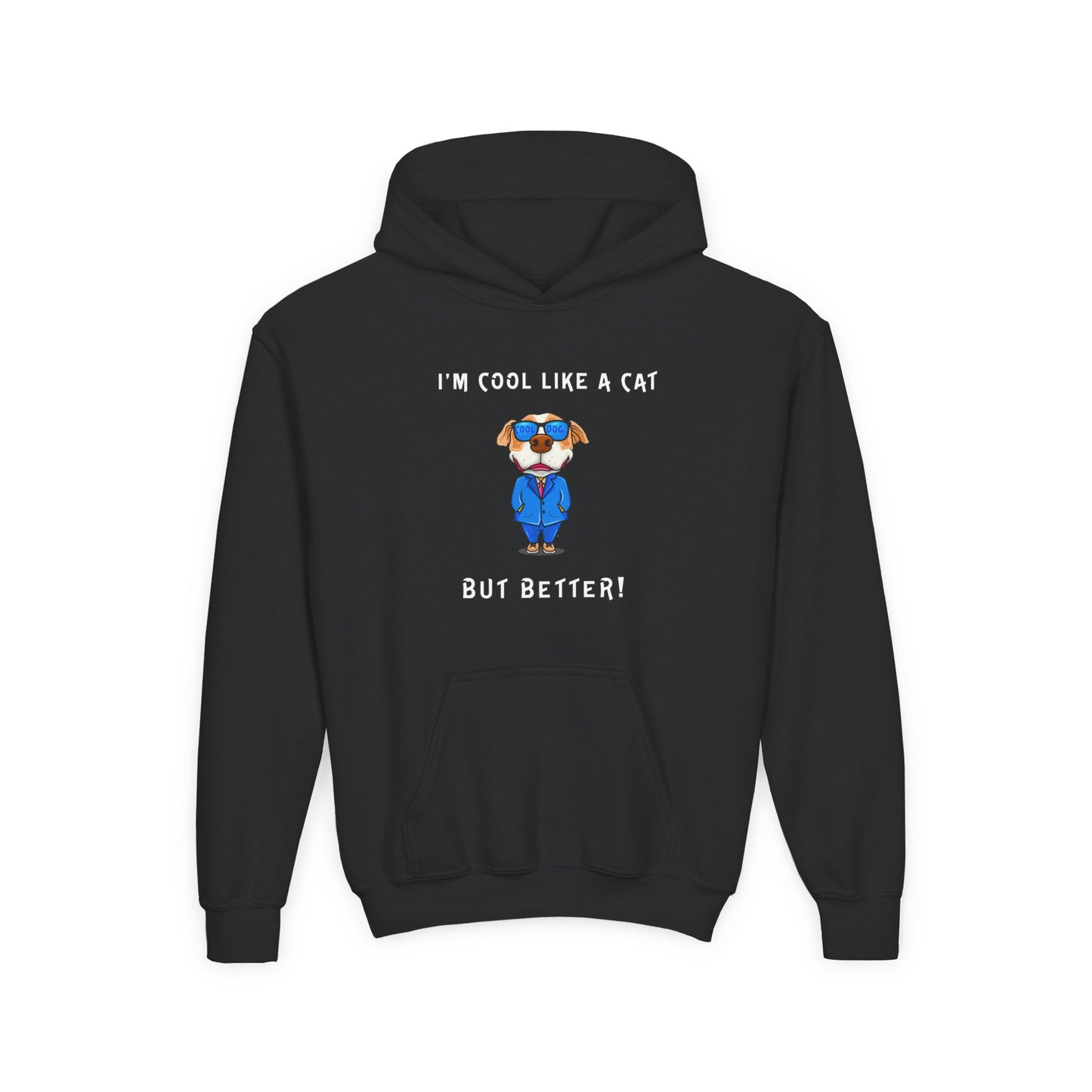 Cool Like A Cat Dog Youth Hoodie - Cool Dog with Glasses