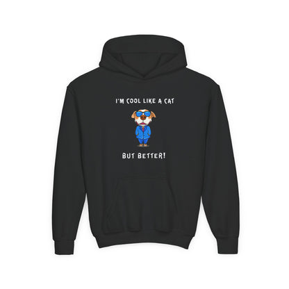 Cool Like A Cat Dog Youth Hoodie - Cool Dog with Glasses