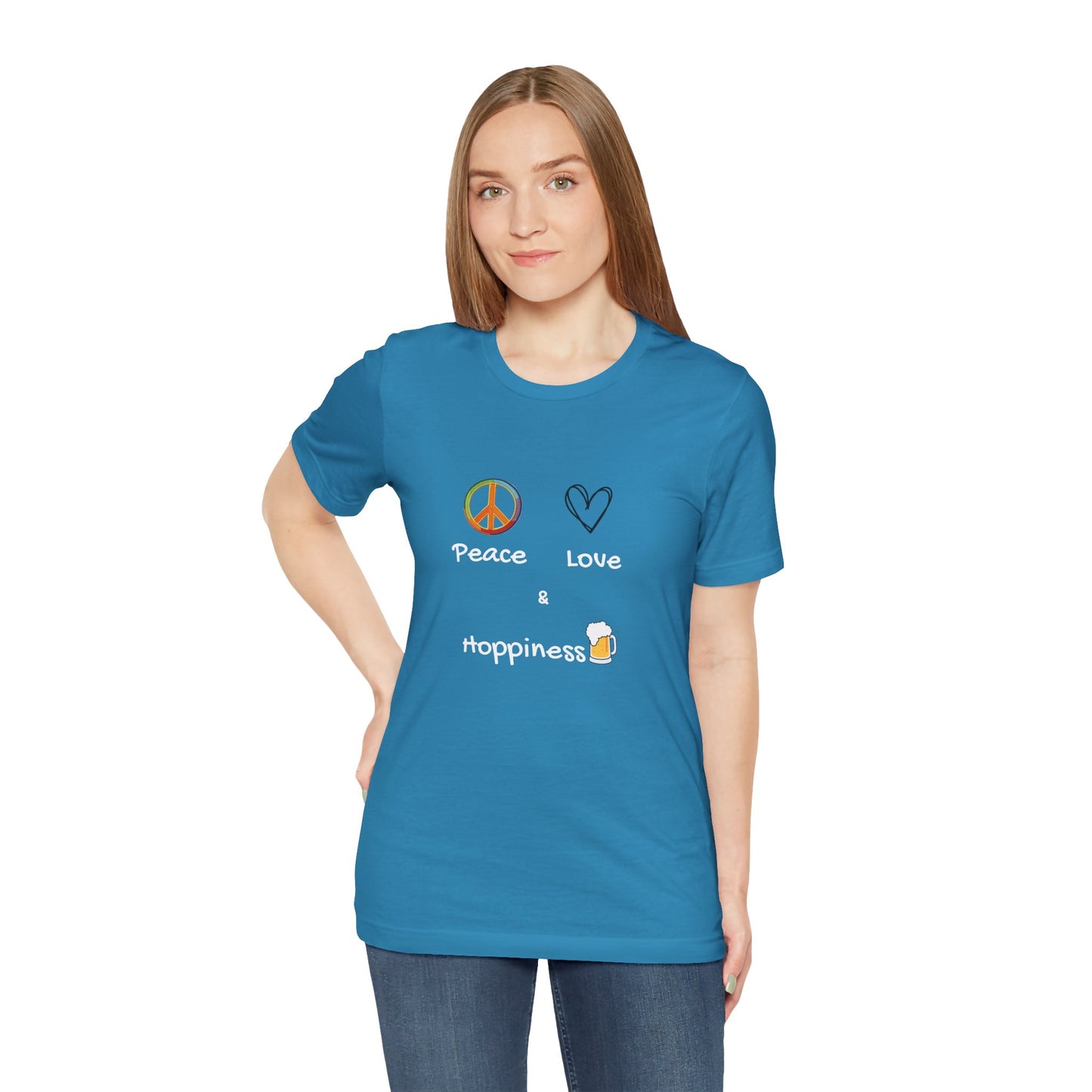 Peace, Love and Hoppiness. Unisex Jersey Short Sleeve Tee