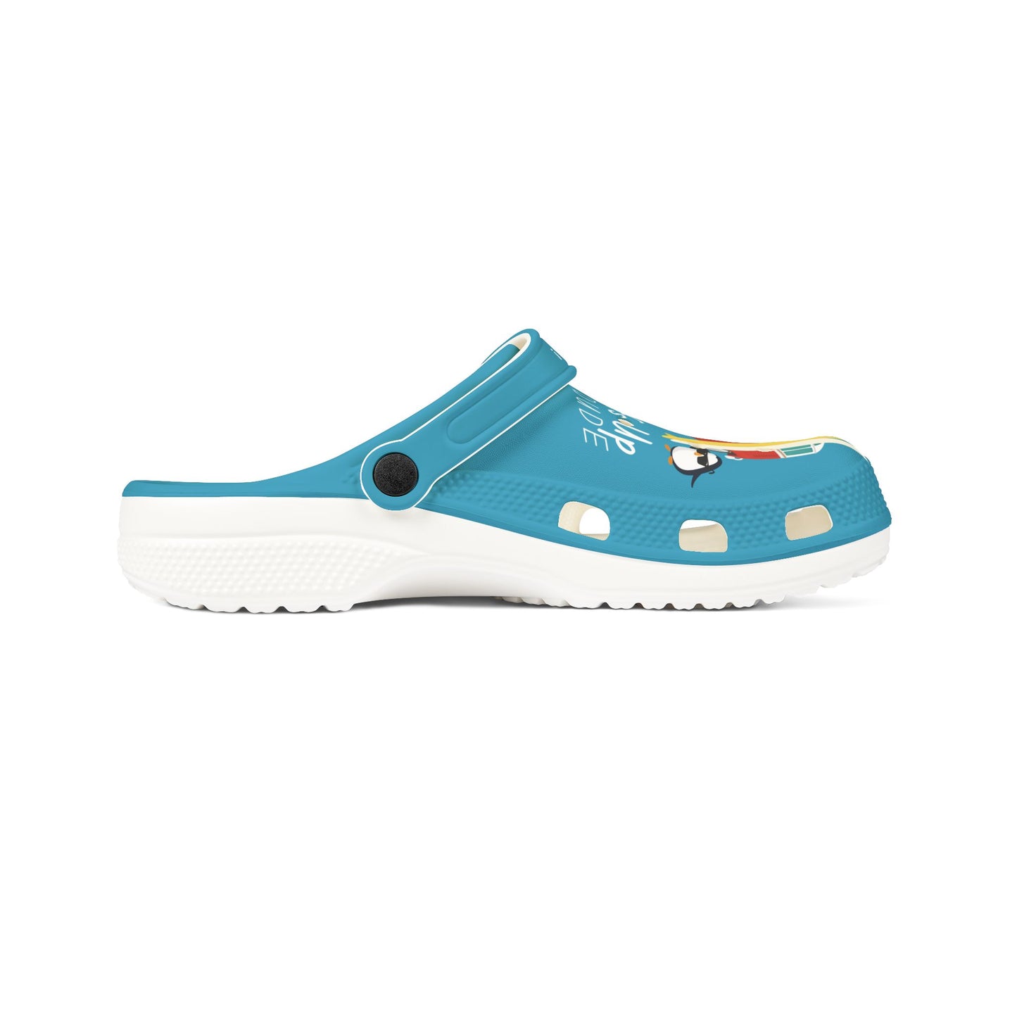 Turquoise Surfs Up Dude Graphic Rubber Clogs for Men