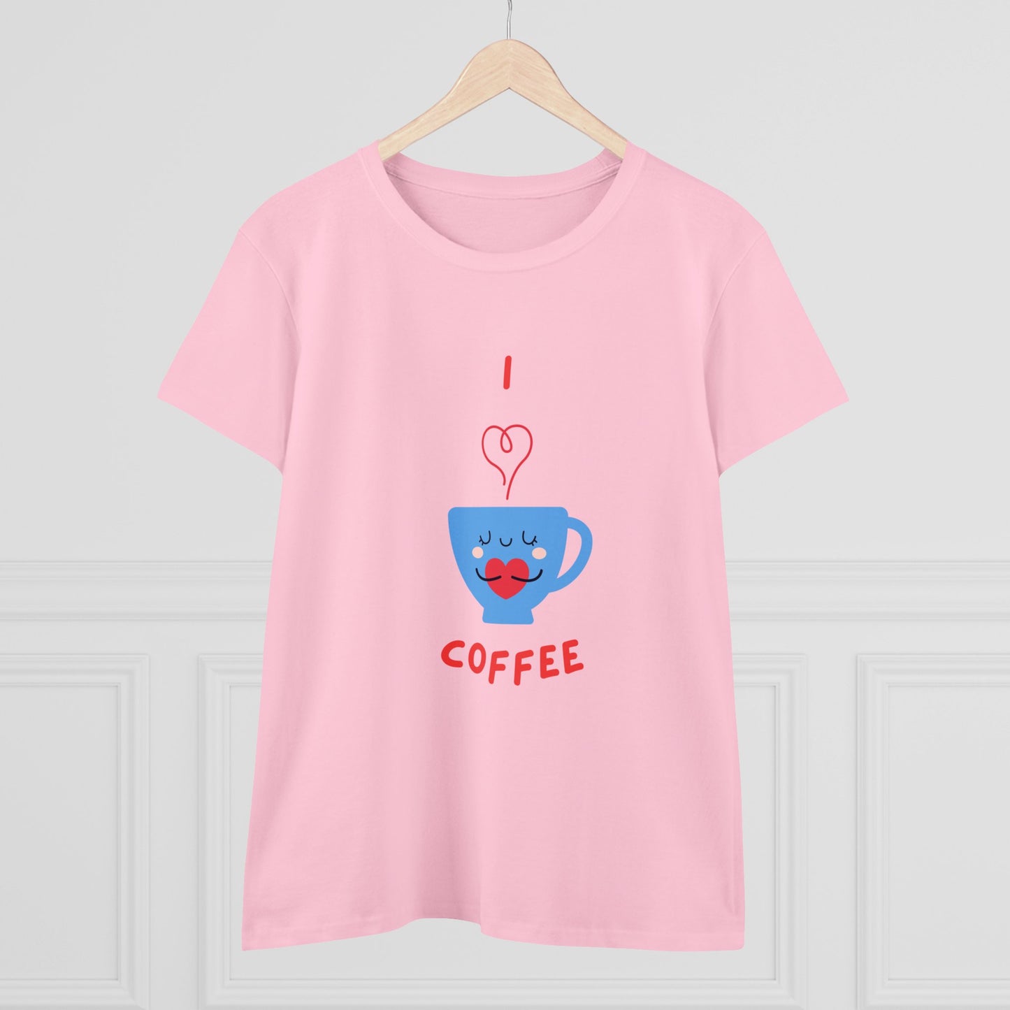 I Love Coffee Heart Cup. Women's Midweight Cotton Tee