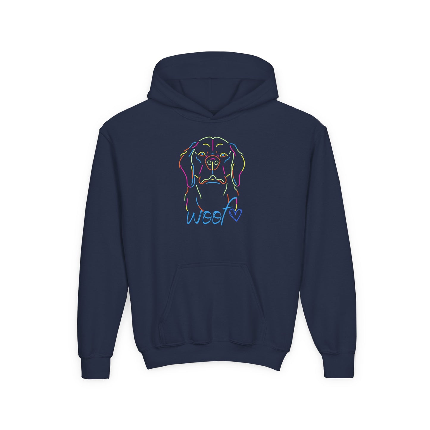 Colorful Retriever Woof Kids Hoodie – Dog Hoodie for Kids | Fun Pup Graphic