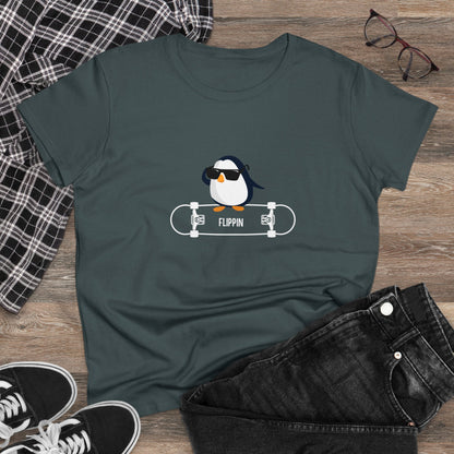 Adélie The Flippin Penguin. Women's Midweight Cotton Tee