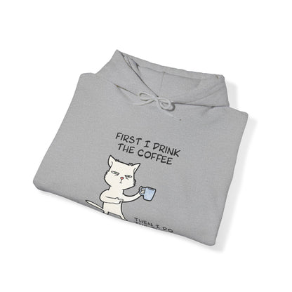 Cat Drinking Coffee To Kick Start The day and Do Things. Unisex Heavy Blend™ Hooded Sweatshirt