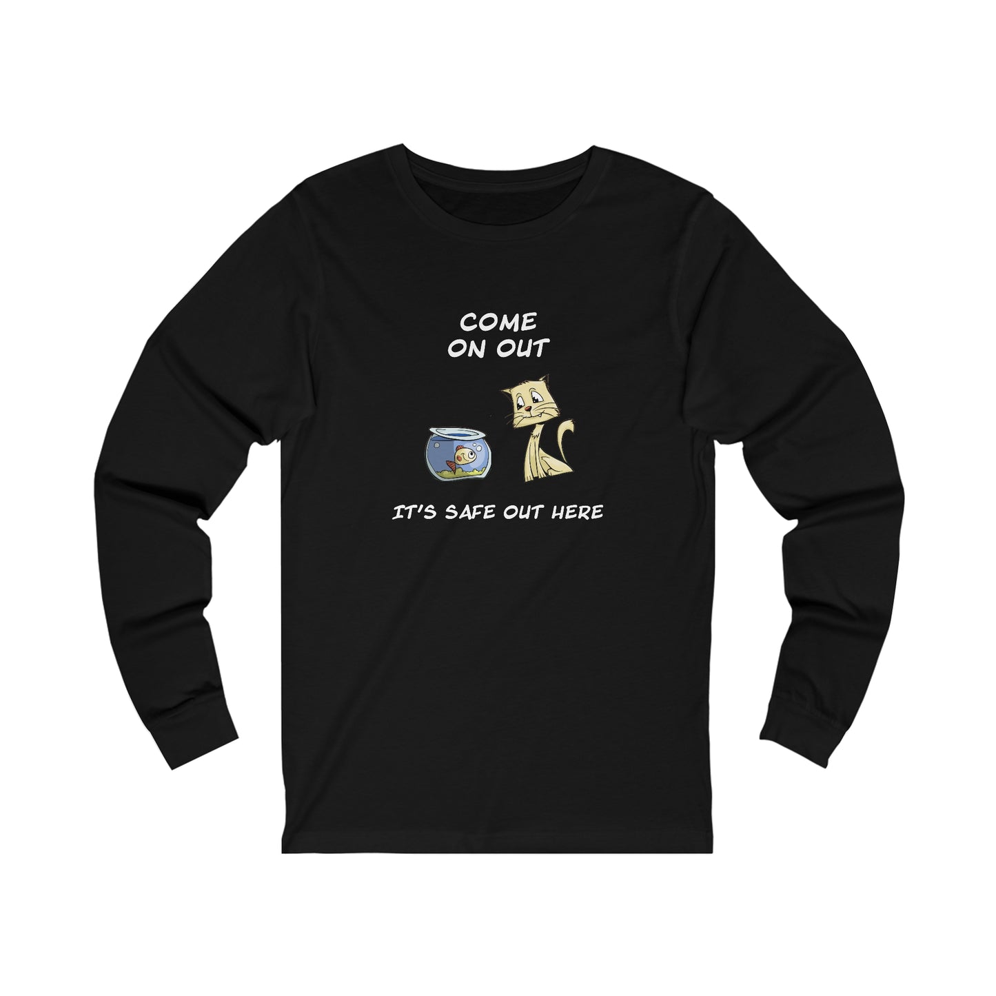 Kitty Cat Trying To Trick The Fish To Come Out. Unisex Jersey Long Sleeve Tee