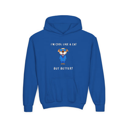 Cool Like A Cat Dog Youth Hoodie - Cool Dog with Glasses