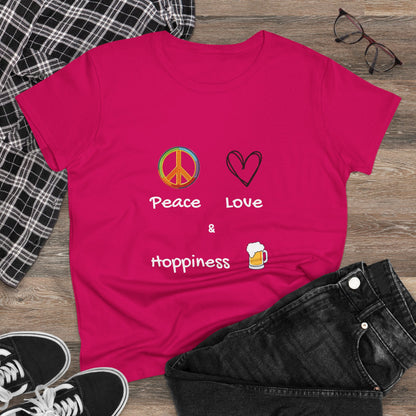Peace, Love and Hoppiness. Women's Midweight Cotton Tee