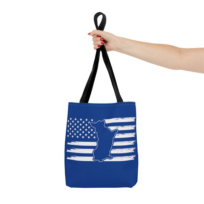 Charlie The American Flag Dog. Royal Blue Tote Bag