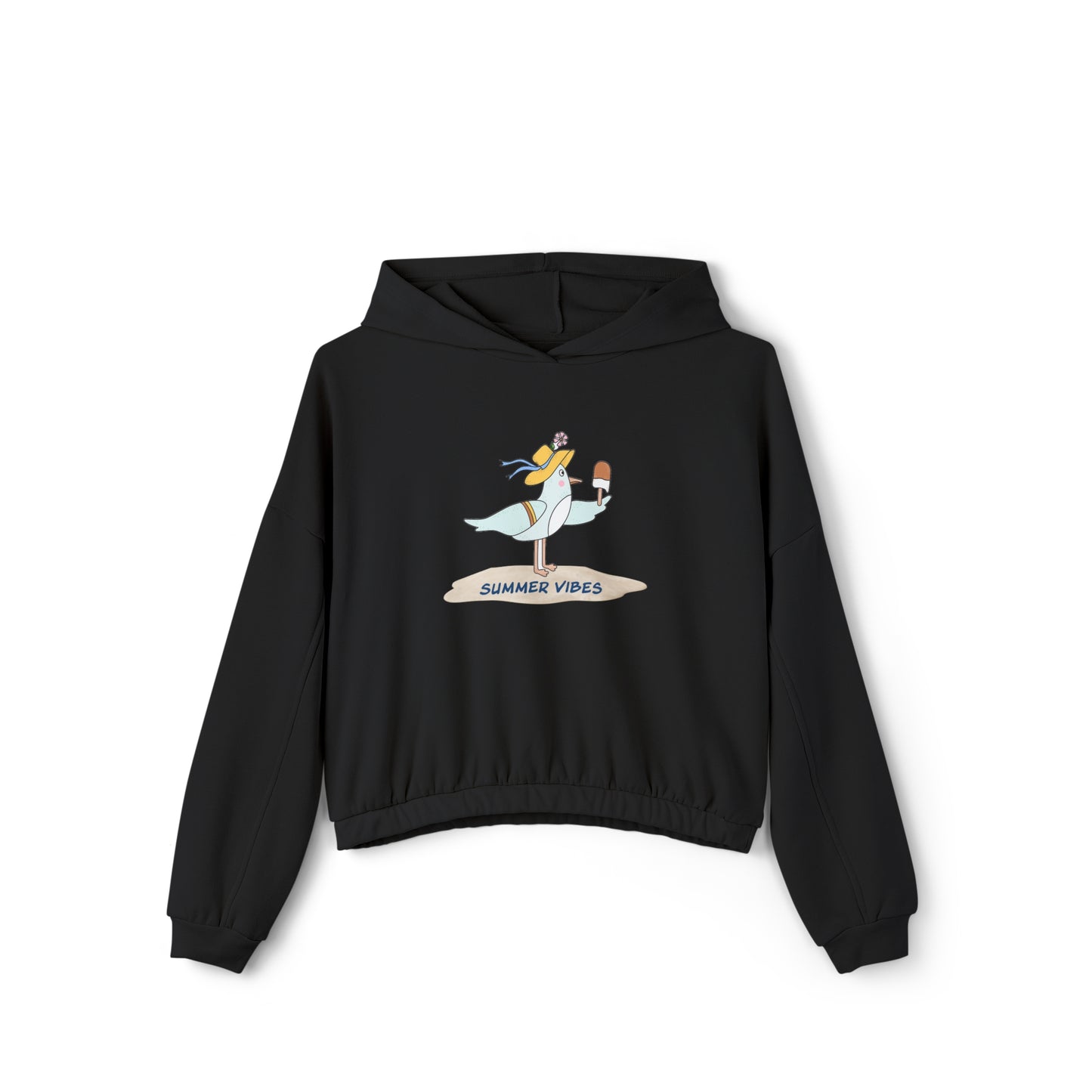 Regal Seagull Summer Vibes. Women's Cinched Bottom Hoodie