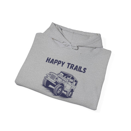 Happy Trails Unisex Hooded Sweatshirt, Cozy Outdoor Hoodie, Perfect Gift for Adventurers, Casual Wear, Great for Road Trips