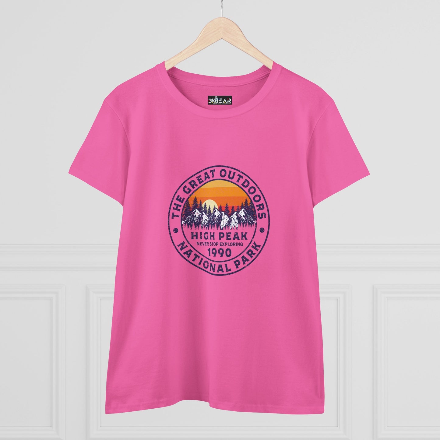 Never Stop Exploring. High Peak National Park. Women's Midweight Cotton Tee
