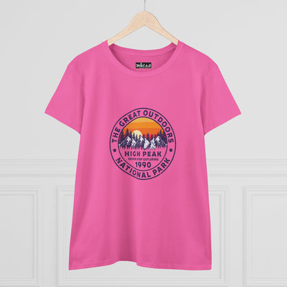 Never Stop Exploring. High Peak National Park. Women's Midweight Cotton Tee