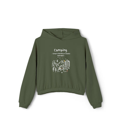 Camping. Where Adventure Meets Adorable. Women's Cinched Bottom Hoodie
