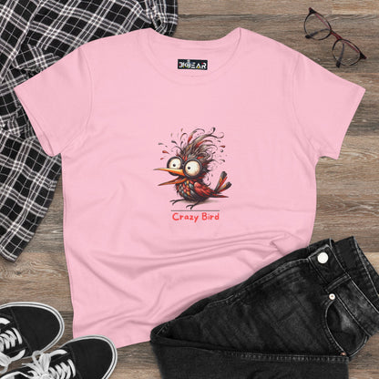 Crazy Bird Women’s Tee | Funny Graphic Bird Shirt- Midweight Cotton Tee