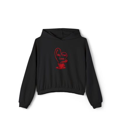 I Heart Coffee. Red.  Women's Cinched Bottom Hoodie
