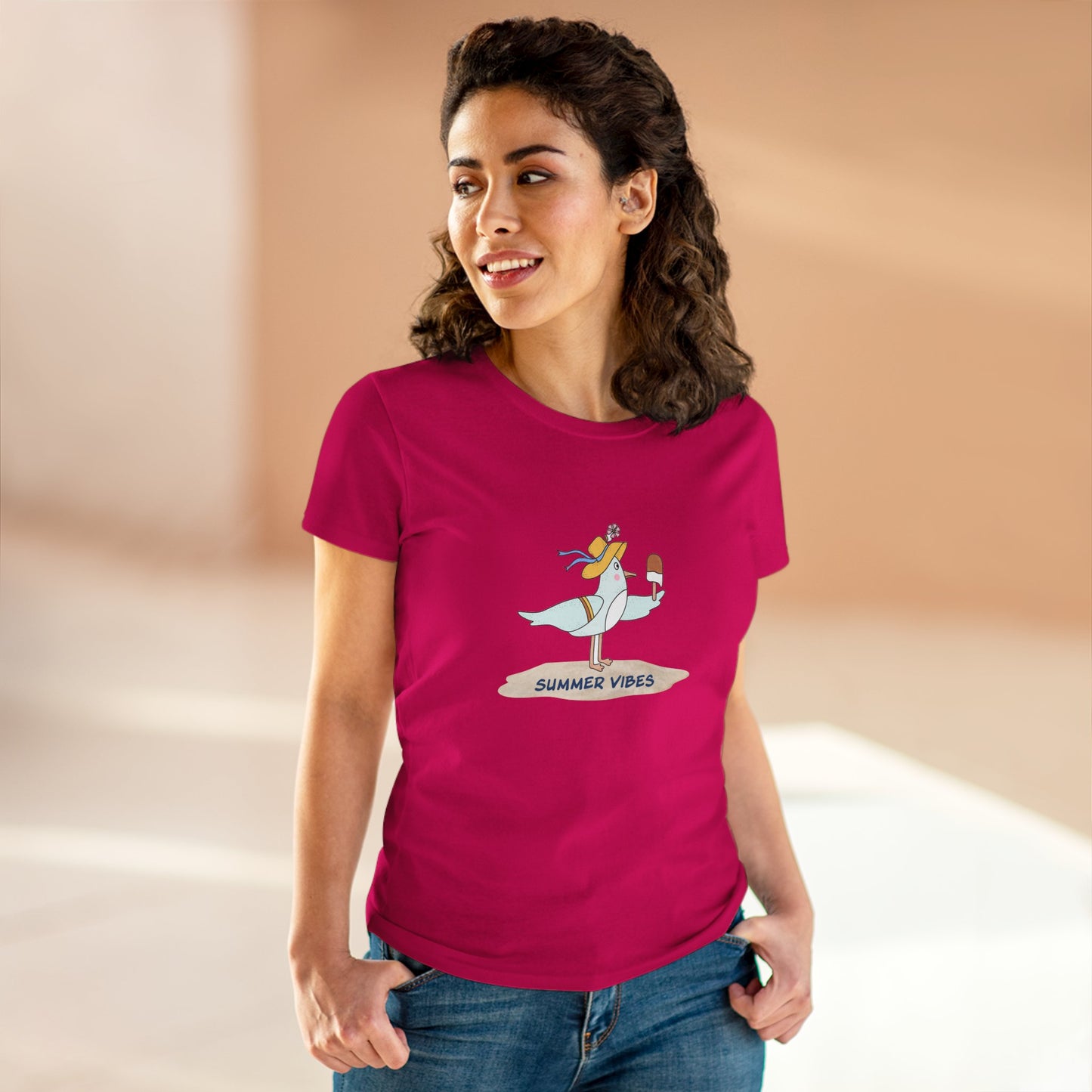 Regal Seagull Summer Vibes. Women's Midweight Cotton Tee