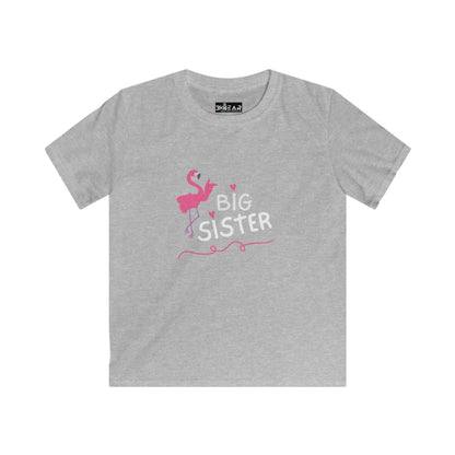 Adorable Big Sister Flamingo. Kids Softstyle Tee