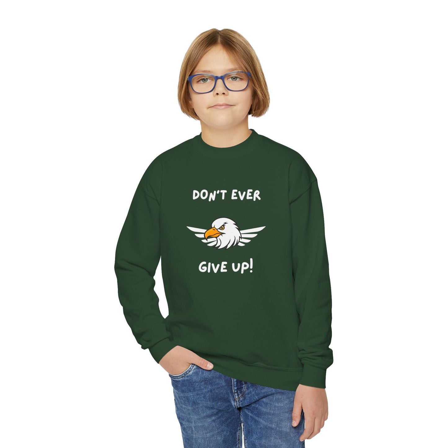 Don't Ever Give Up Eagle! Youth Crewneck Sweatshirt