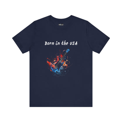 Born In The USA Guitar. Unisex Jersey Short Sleeve Tee