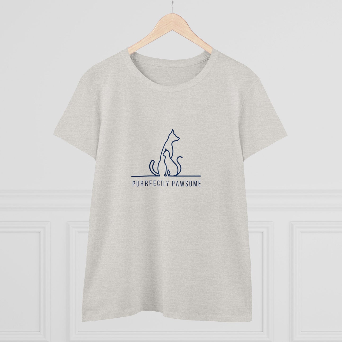 Purrfectly Pawsome Dog an Cat Silhouette. Women's Midweight Cotton Tee