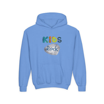 Kids Rock Heavy Blend Hoodie with Humorous Rock Design