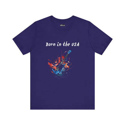 Born In The USA Guitar. Unisex Jersey Short Sleeve Tee