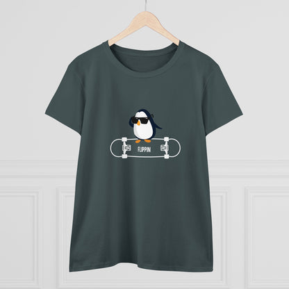 Adélie The Flippin Penguin. Women's Midweight Cotton Tee